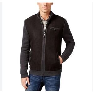 Tasso Elba Mens Faux Suede Knit Sweater/ Bomber Jacket Sz.Small Black NWT